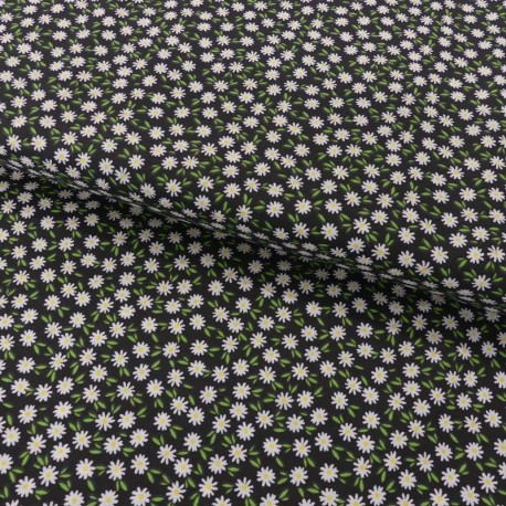 Coupon 3m Tissu Coton Imprimé Ditsy Daisies Black