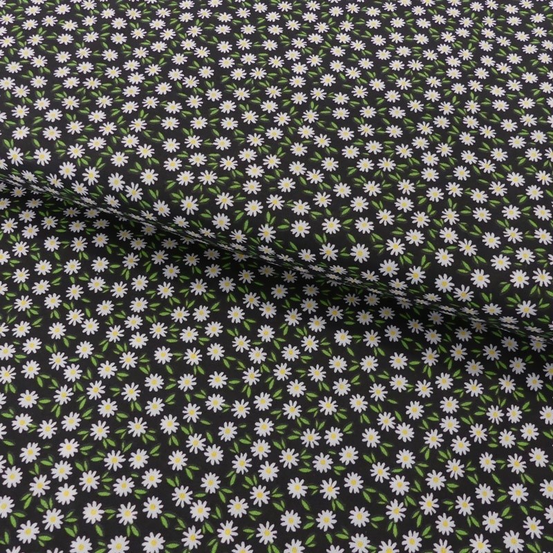 Coupon 3m Tissu Coton Imprimé Ditsy Daisies Black