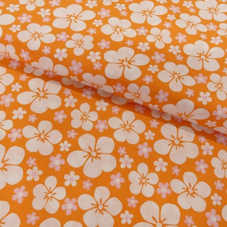 Coupon 3m Tissu Coton Imprimé White On Orange 