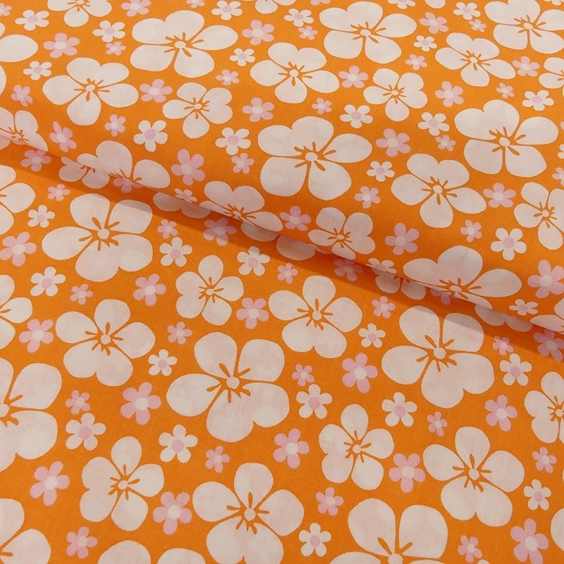 Coupon 3m Tissu Coton Imprimé White On Orange 