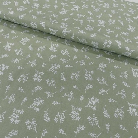 Coupon 3m Tissu Coton Imprimé Ditsy Bouquet Sage 