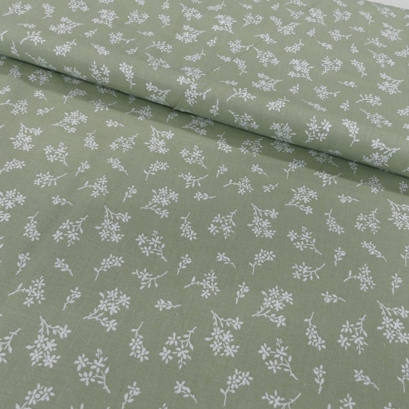 Coupon 3m Tissu Coton Imprimé Ditsy Bouquet Sage 