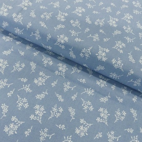 Coupon 3m Tissu Coton Imprimé Ditsy Bouquet Blue
