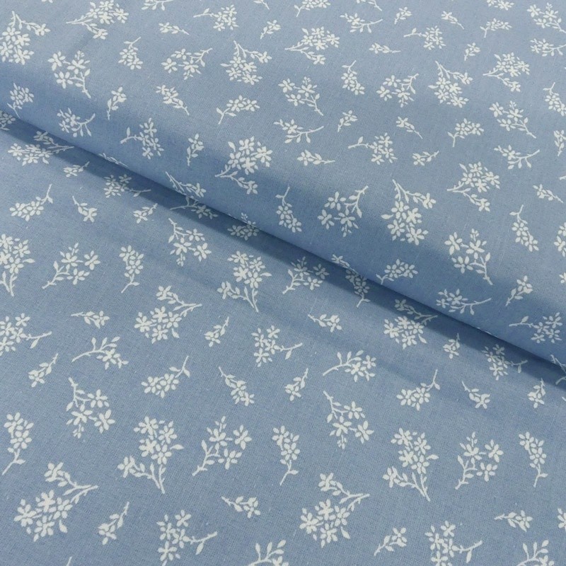 Coupon 3m Tissu Coton Imprimé Ditsy Bouquet Blue