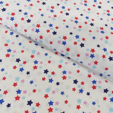 Coupon 3m Tissu Coton Imprimé Multi Stars On White 