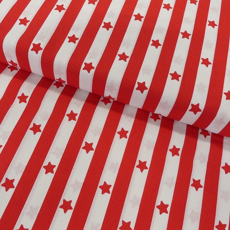 Coupon 3m Tissu Coton Imprimé Royal Red Stars