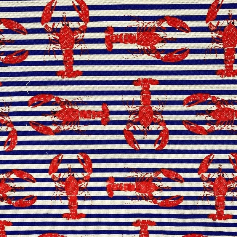 Coupon 3m Tissu Toile Imprimée Lobster Navy