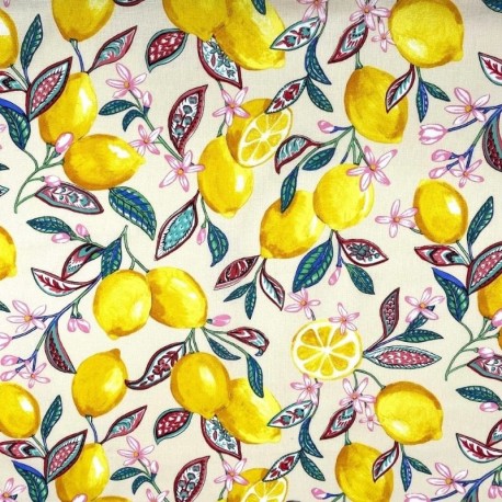 Coupon 3m Tissu Cretonne Enduit Citronnier Ivoire