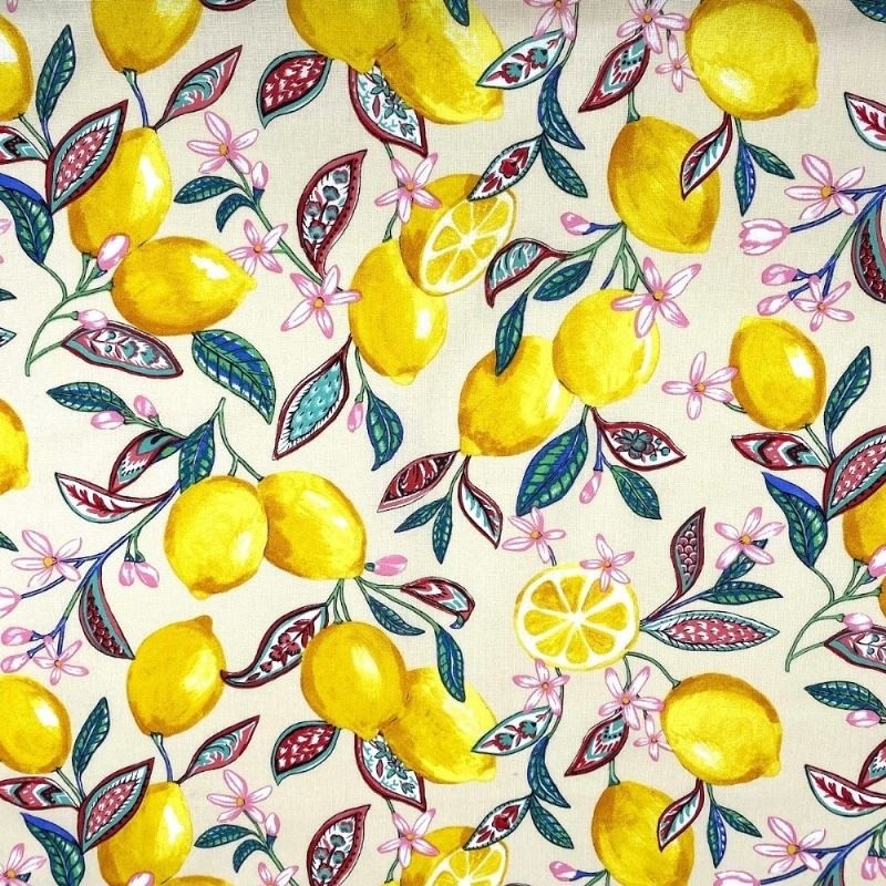Coupon 3m Tissu Cretonne Enduit Citronnier Ivoire