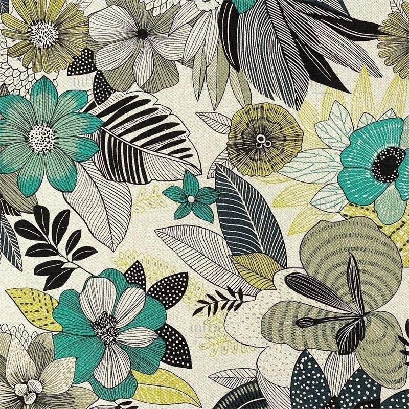 Coupon 3m Tissu Toile Imprimée Hanoi Vert 