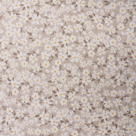 Coupon 3m Tissu Imprimé Pradera Fleurs Beige