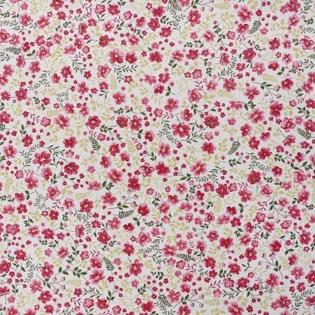 Coupon 3m Tissu Imprimé Ciri Fleurs Rouge 
