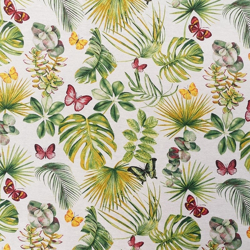 Coupon 3m Tissu Imprimé Vaiana Feuilles Vert