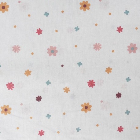 Coupon 3m Tissu Coton Imprimé Fleurinette Rose
