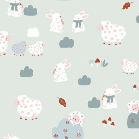 Coupon 3m Tissu Coton Imprimé Magneau Bleu