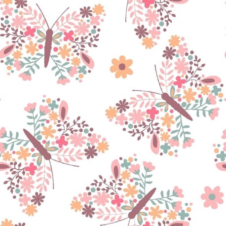 Coupon 3m Tissu Coton Imprimé Papilo Rose 