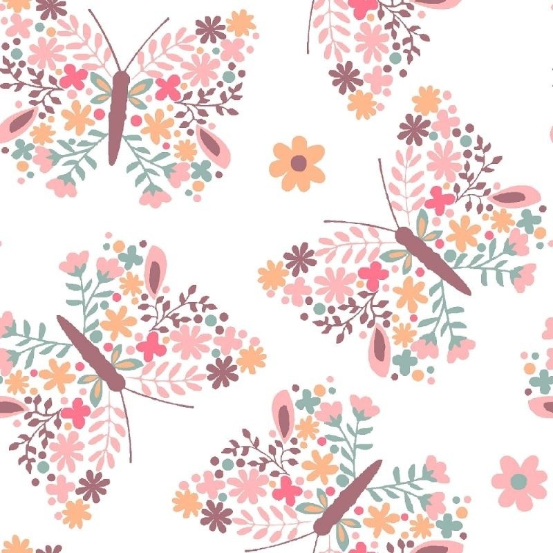 Coupon 3m Tissu Coton Imprimé Papilo Rose 