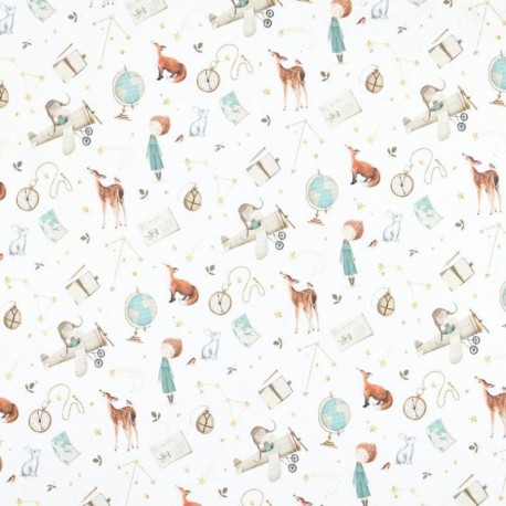 Coupon 3m Tissu Coton Imprimé Explorateur Naturel