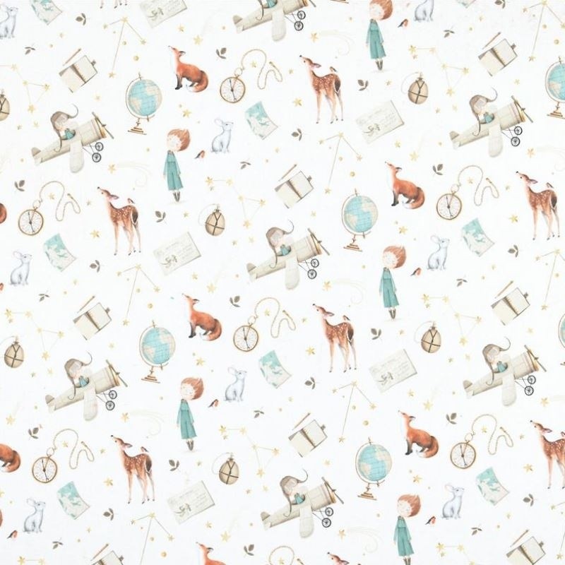 Coupon 3m Tissu Coton Imprimé Explorateur Naturel