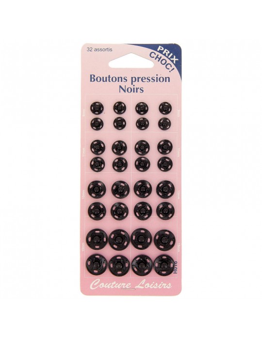 Boutons pression noirs 32 assortis