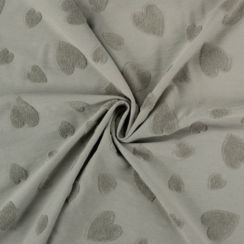 Coupon 3m Tissu Coton Jacquard Coeur Kaki