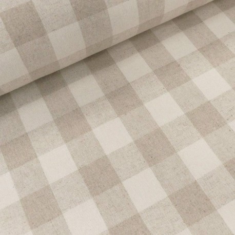 Coupon 3m Tissu Mallorca Tissé Teint Carreaux Naturel 
