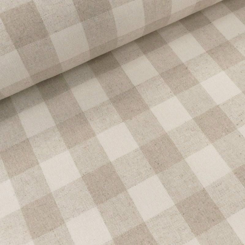 Coupon 3m Tissu Mallorca Tissé Teint Carreaux Naturel 