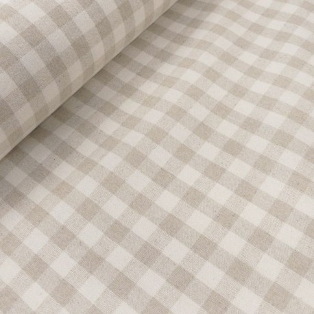 Coupon 3m Tissu Menorca Tissé Teint Petit Carreaux Naturel 