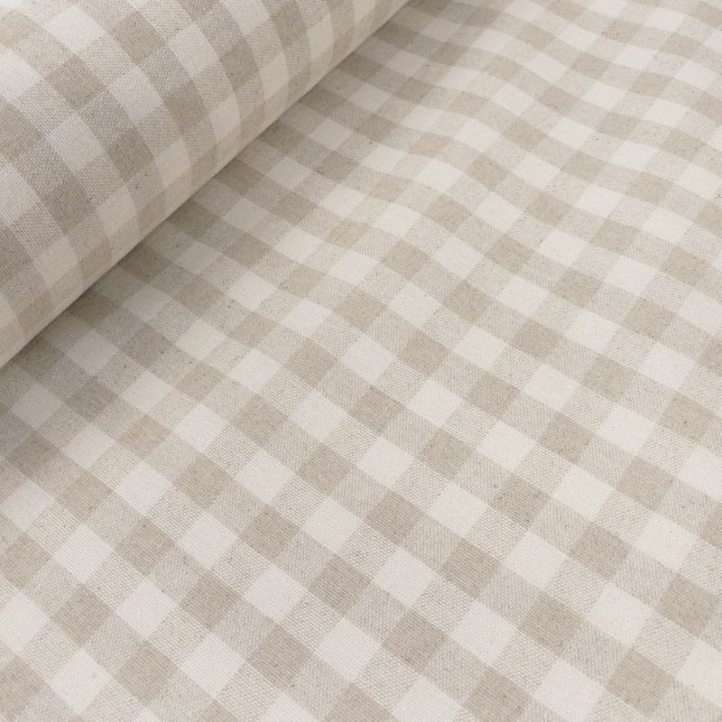 Coupon 3m Tissu Menorca Tissé Teint Petit Carreaux Naturel 