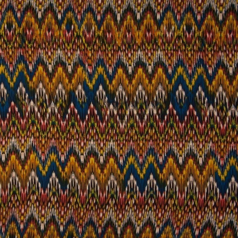 Coupon 3m Tissu Crêpe Georgette Imprimé Ocre terracotta marine 