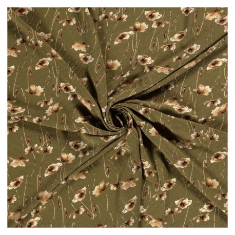 Coupon 3m Tissu Crepe Vert Imprime Feuillage