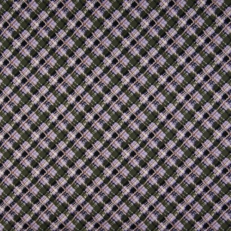 Coupon 3m Tissu Viscose Imprimé Carreaux Lilas 
