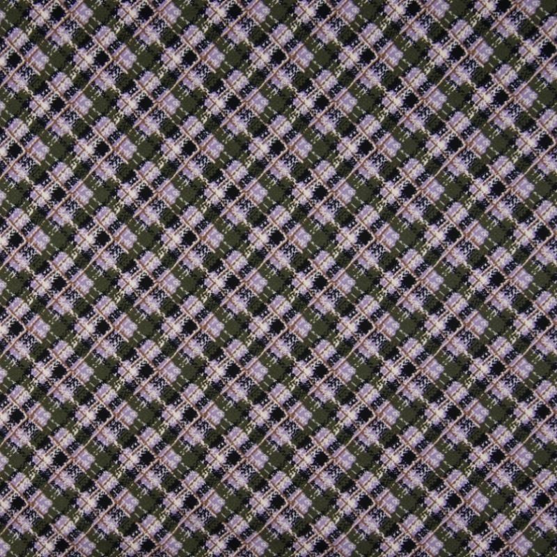 Coupon 3m Tissu Viscose Imprimé Carreaux Lilas 
