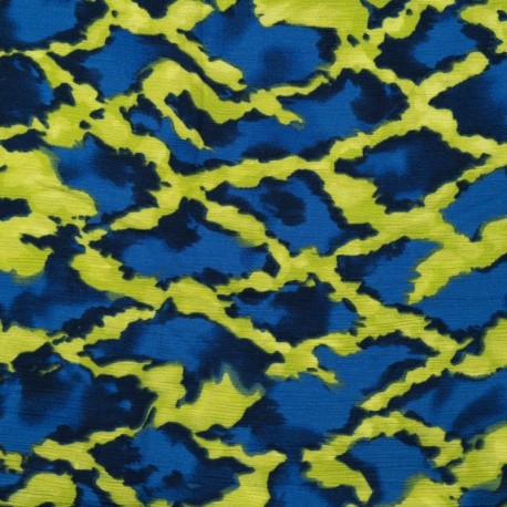 Coupon 3m Tissu Crepe Viscose Fluide Abstrait Bleu 