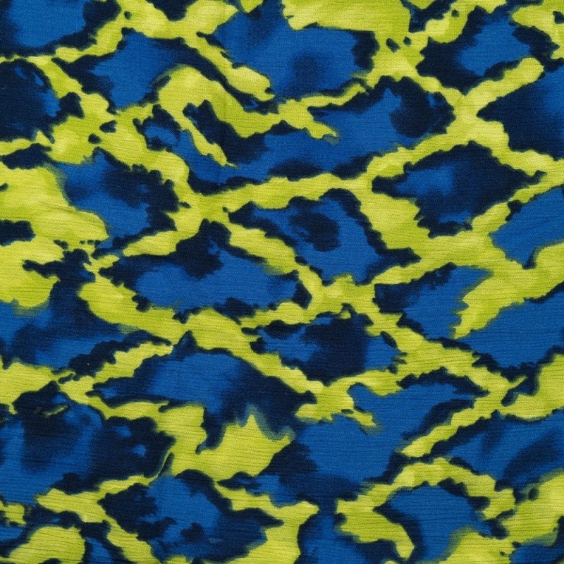 Coupon 3m Tissu Crepe Viscose Fluide Abstrait Bleu 