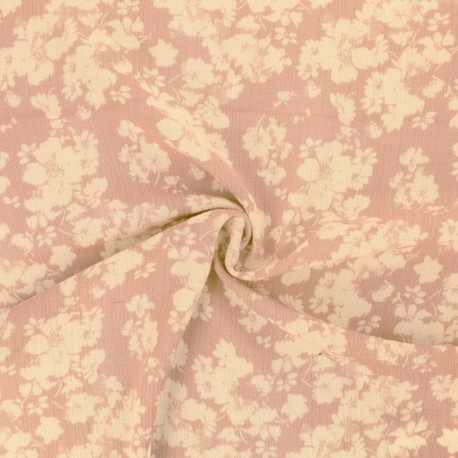 Coupon 3m Tissu Crêpe de Viscose Imprimée Fleurs Rose Layette 