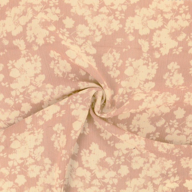 Coupon 3m Tissu Crêpe de Viscose Imprimée Fleurs Rose Layette 