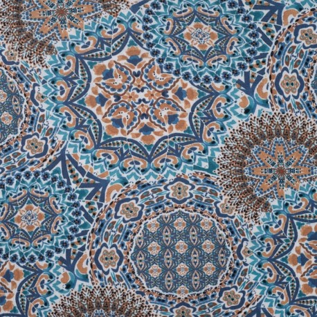 Coupon 3m Tissu Crêpe de Viscose Imprimé Cachemire Bleu