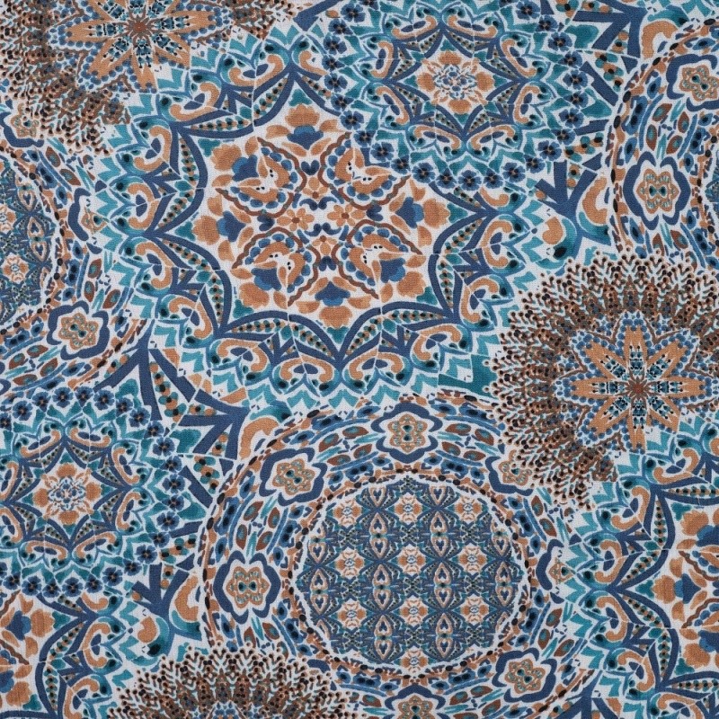 Coupon 3m Tissu Crêpe de Viscose Imprimé Cachemire Bleu