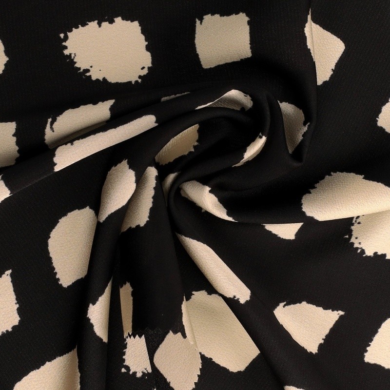 Coupon 3m Tissu Crêpe Satin Imprimé Noir