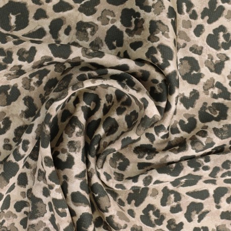 Coupon 3m Tissu Crêpe Satin Imprimé Noir Tacheté