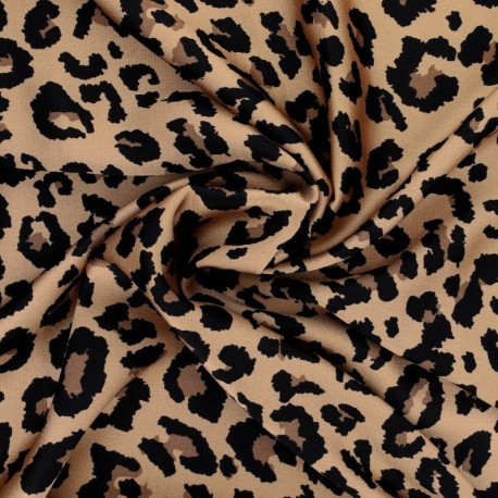 Coupon 3m Tissu Satin Crepe Leopard Noir