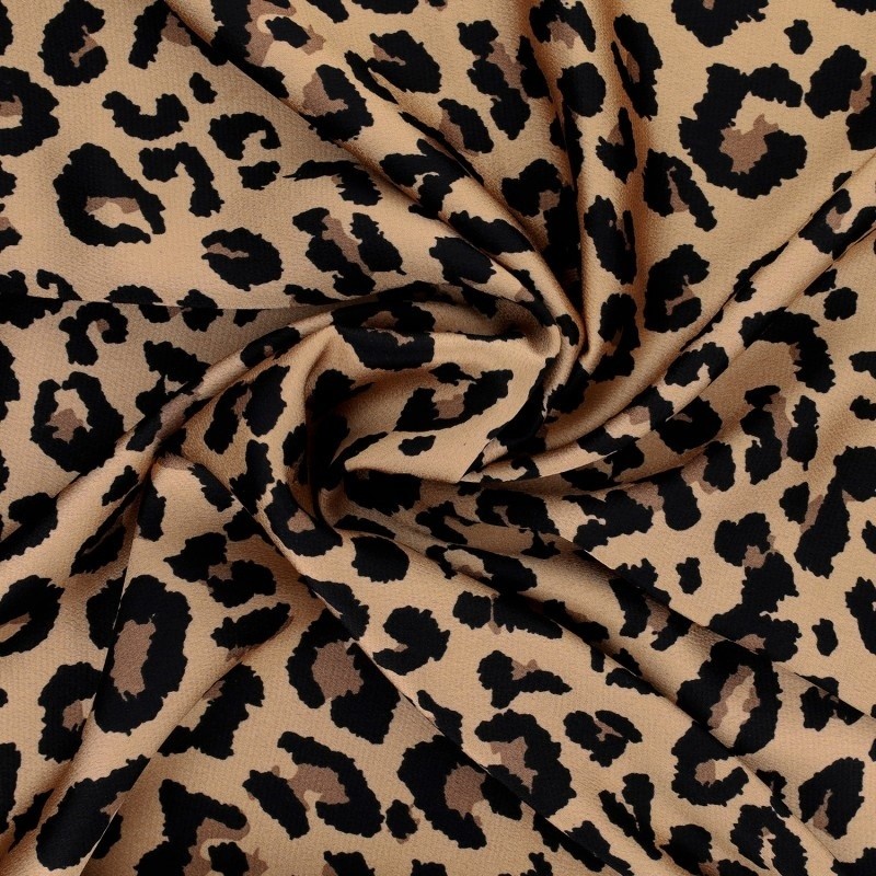 Coupon 3m Tissu Satin Crepe Leopard Noir
