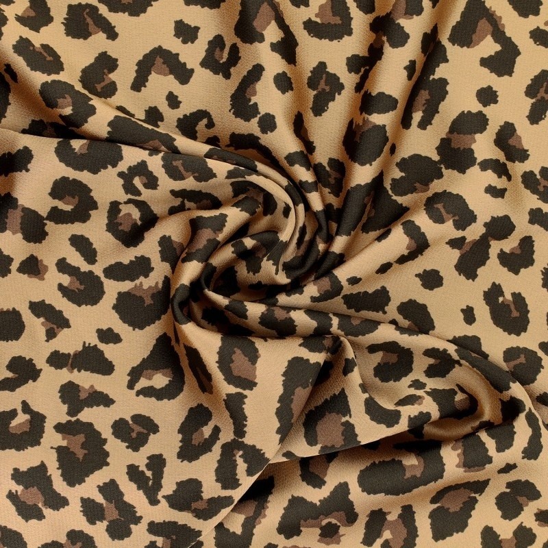 Coupon 3m Tissu Satin Crepe Leopard Olive 