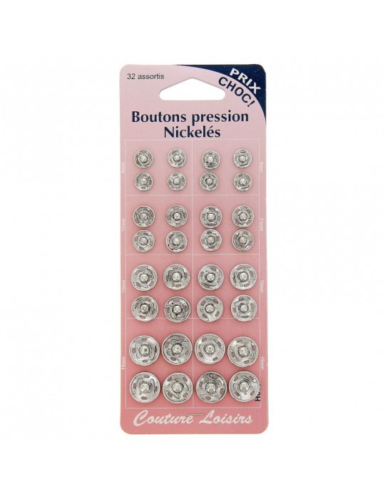 Boutons pression nickelés 32 assortis