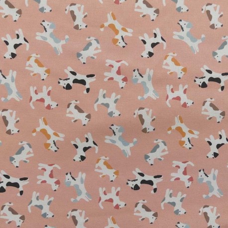 Coupon 3m Tissu Cretonne Chiens Imprimé Rose 