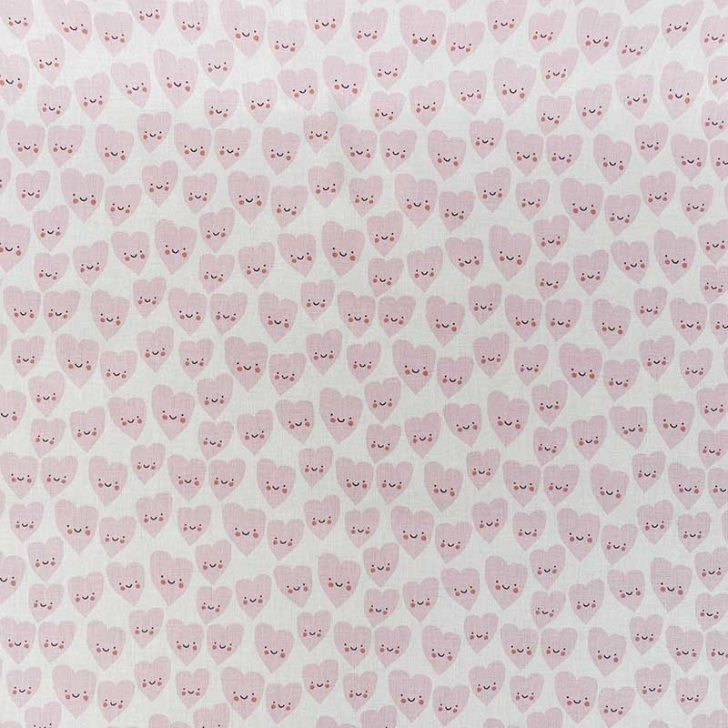 Coupon 3m Tissu Cretonne Imprimée Heart Rose