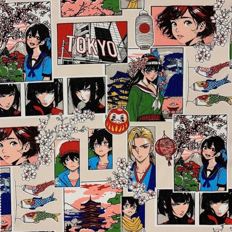 Coupon 3m Tissu Cretonne Sasuke Multico 