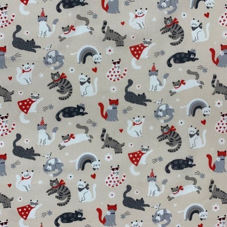 Coupon 3m Tissu Cretonne Pacha Gris rouge 