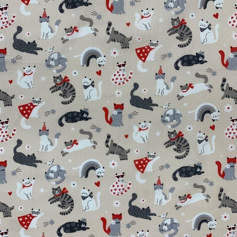 Coupon 3m Tissu Cretonne Pacha Gris rouge 